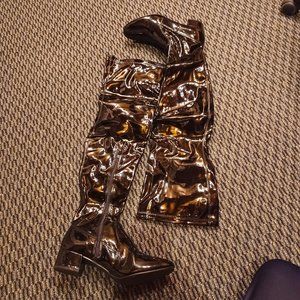 Black patent over-the-knee boots, size 9- 10